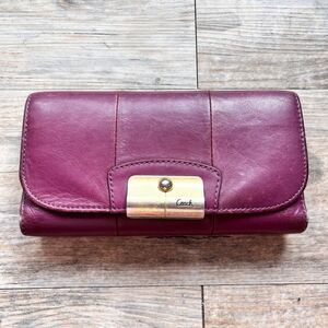 Coach Burgundy Leather Wallet Gold Snap Clutch Long Wallet Plump Purple Y2K